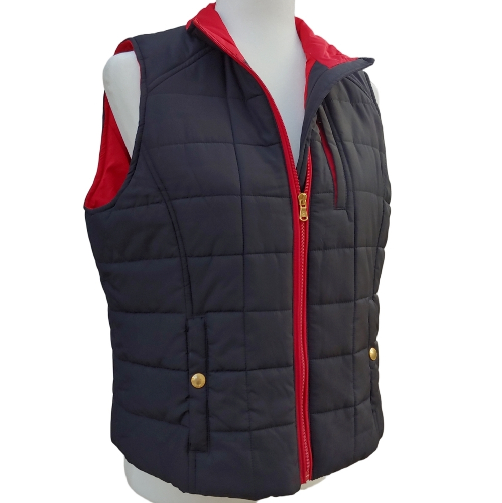 Lauren Ralph Lauren Red and Black Quilted Puffer Vest Women's Petite Large